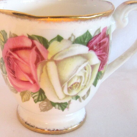 Vintage Queen Anne Lady Sylvia Creamer and Sugar Bowl, Roses, Brushed Gold  B773 - Picture 6 of 9